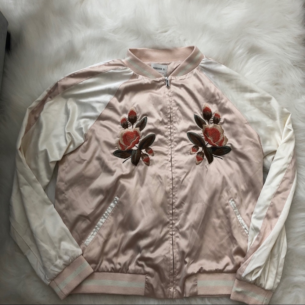 f21 floral satin bomber jacket